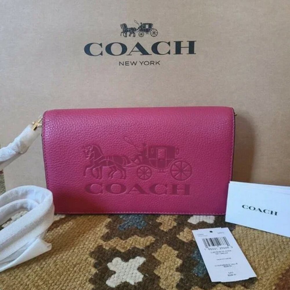 Coach Anna Horse & Carriage Foldover Crossbody Clutch (C5887) Gold/Bright Violet